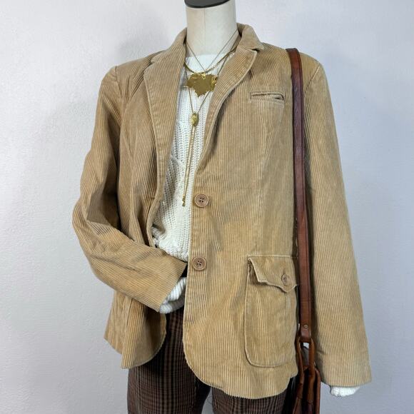 Vintage Tan Corduroy Blazer Tan 2-Button Pockets Academia Preppy - Picture 1 of 5